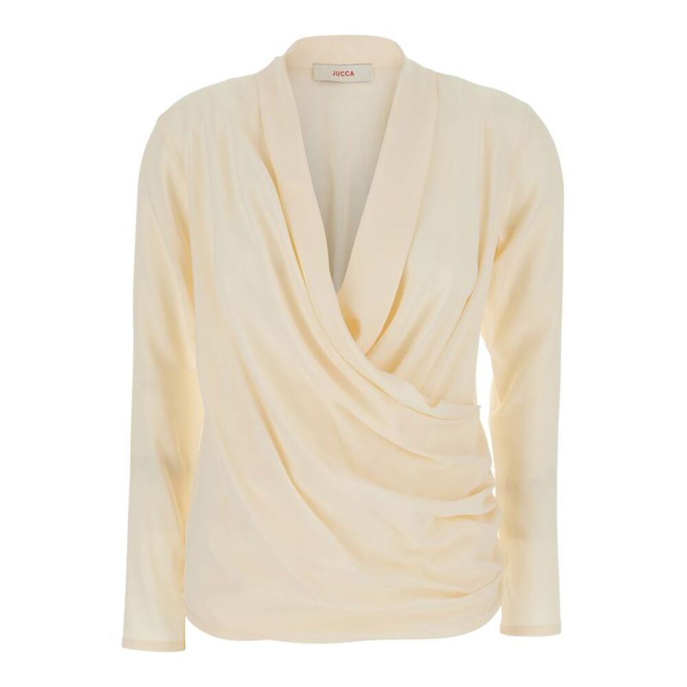 Jucca Women White V-Neck Blouse With Draping On The Front For Women
